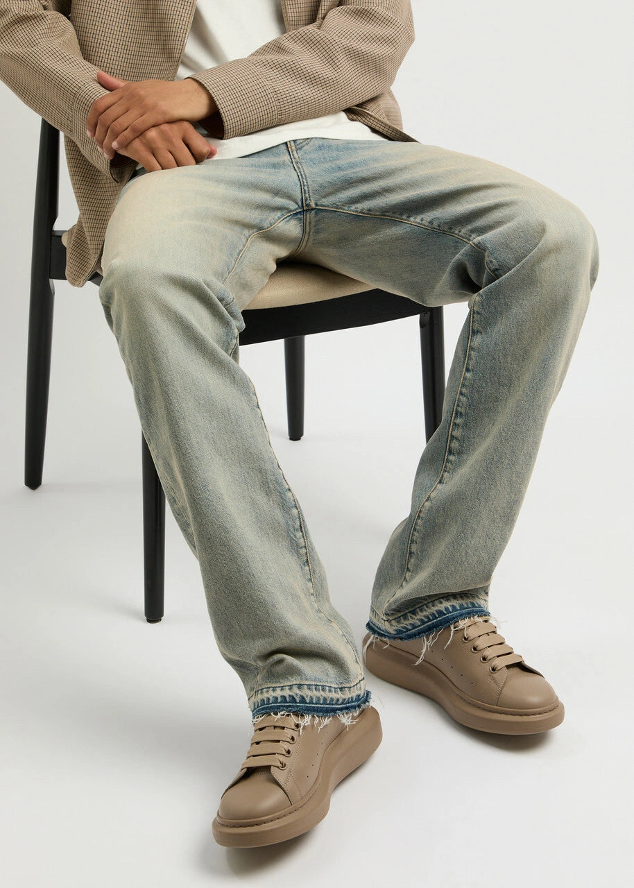 Alexander Mcqueen Oversized Panelled Leather Sneakers Beige