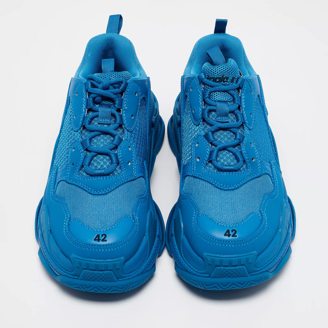 BALANCIAGA Blue Mesh and Leather Triple S Sneakers