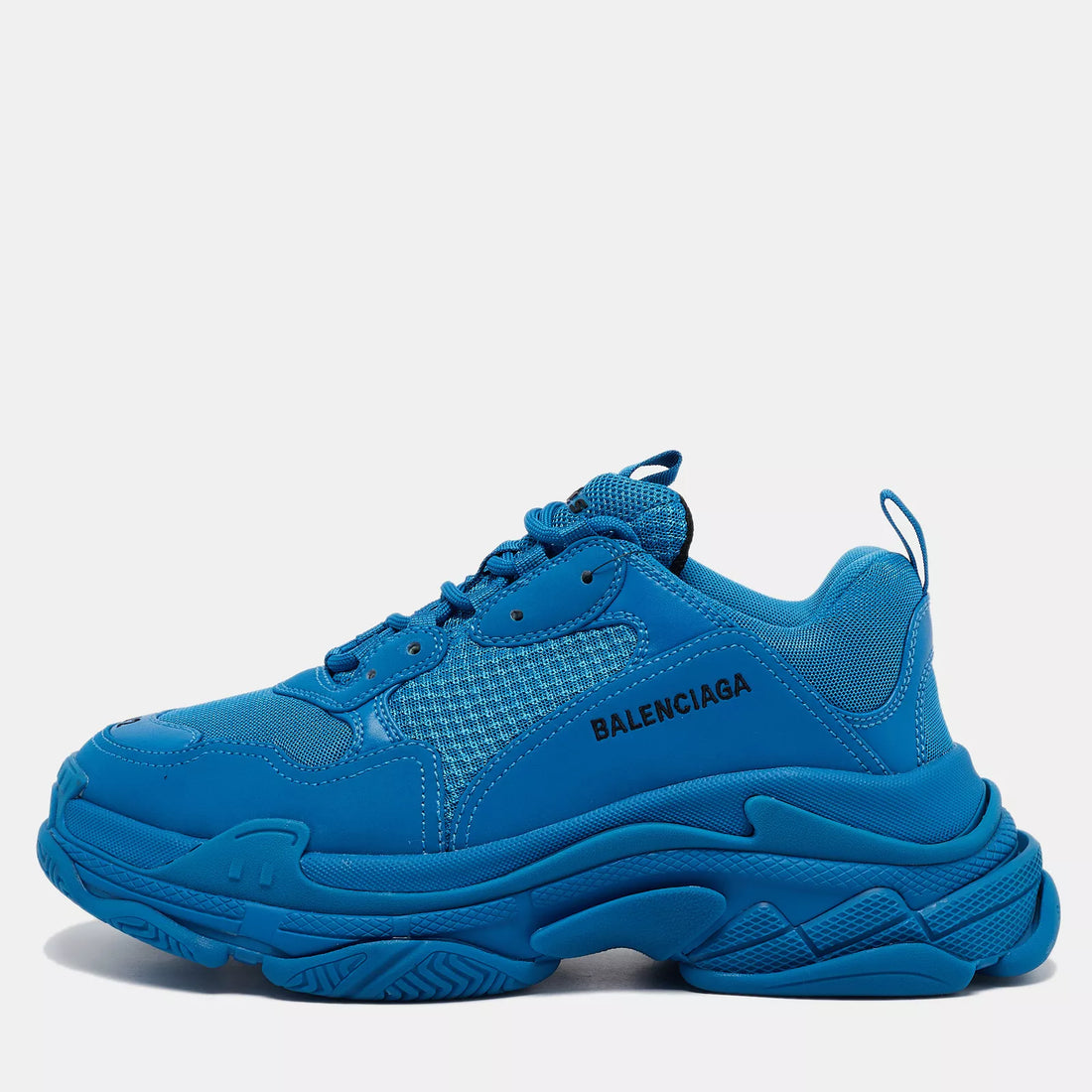 BALANCIAGA Blue Mesh and Leather Triple S Sneakers