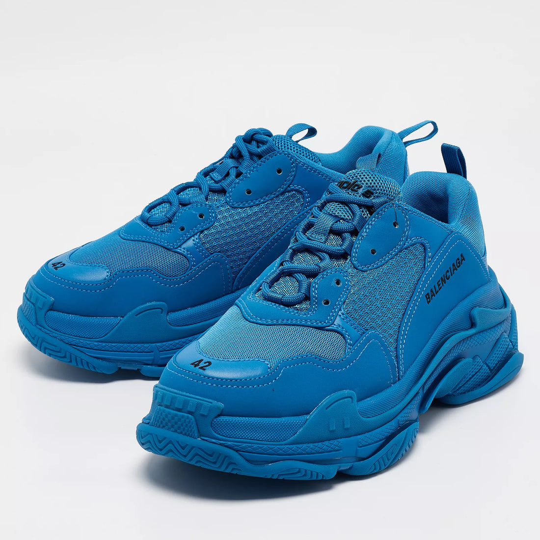 BALANCIAGA Blue Mesh and Leather Triple S Sneakers