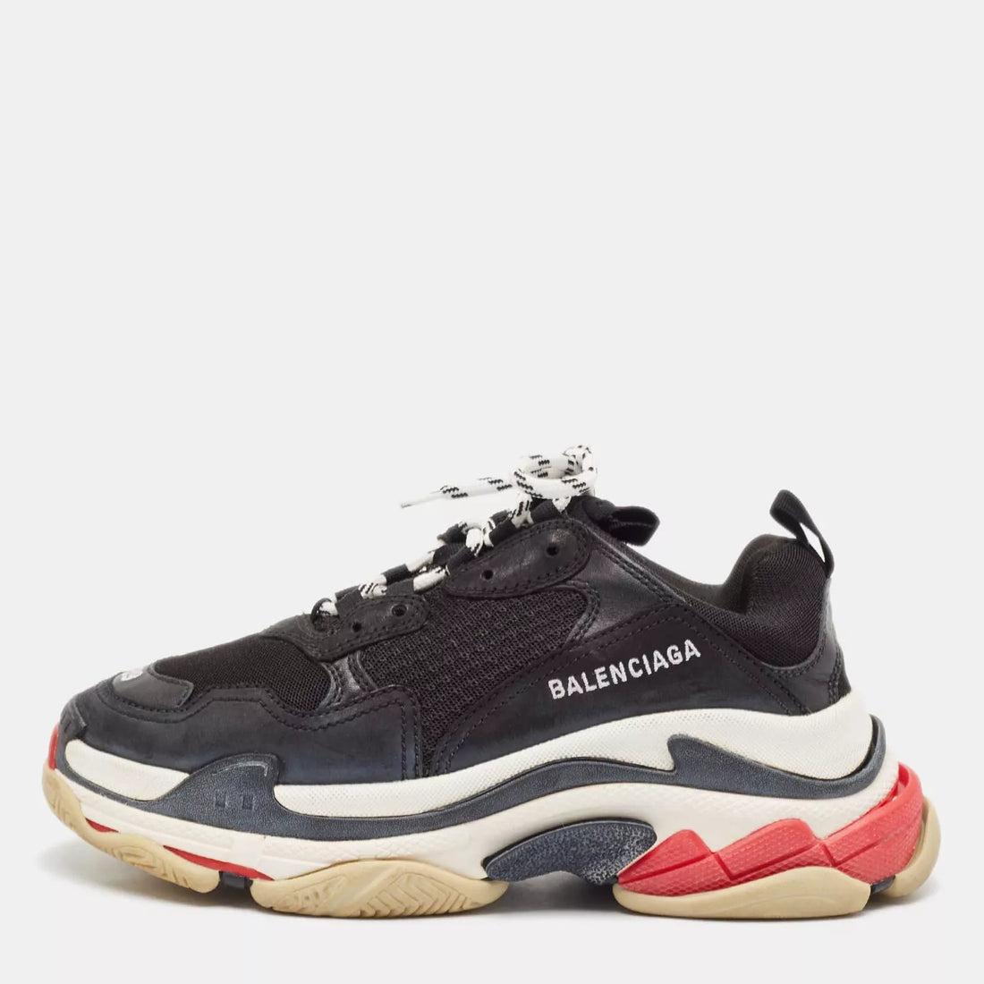 BALANCIAGA Black Leather and Mesh Triple S Sneakers