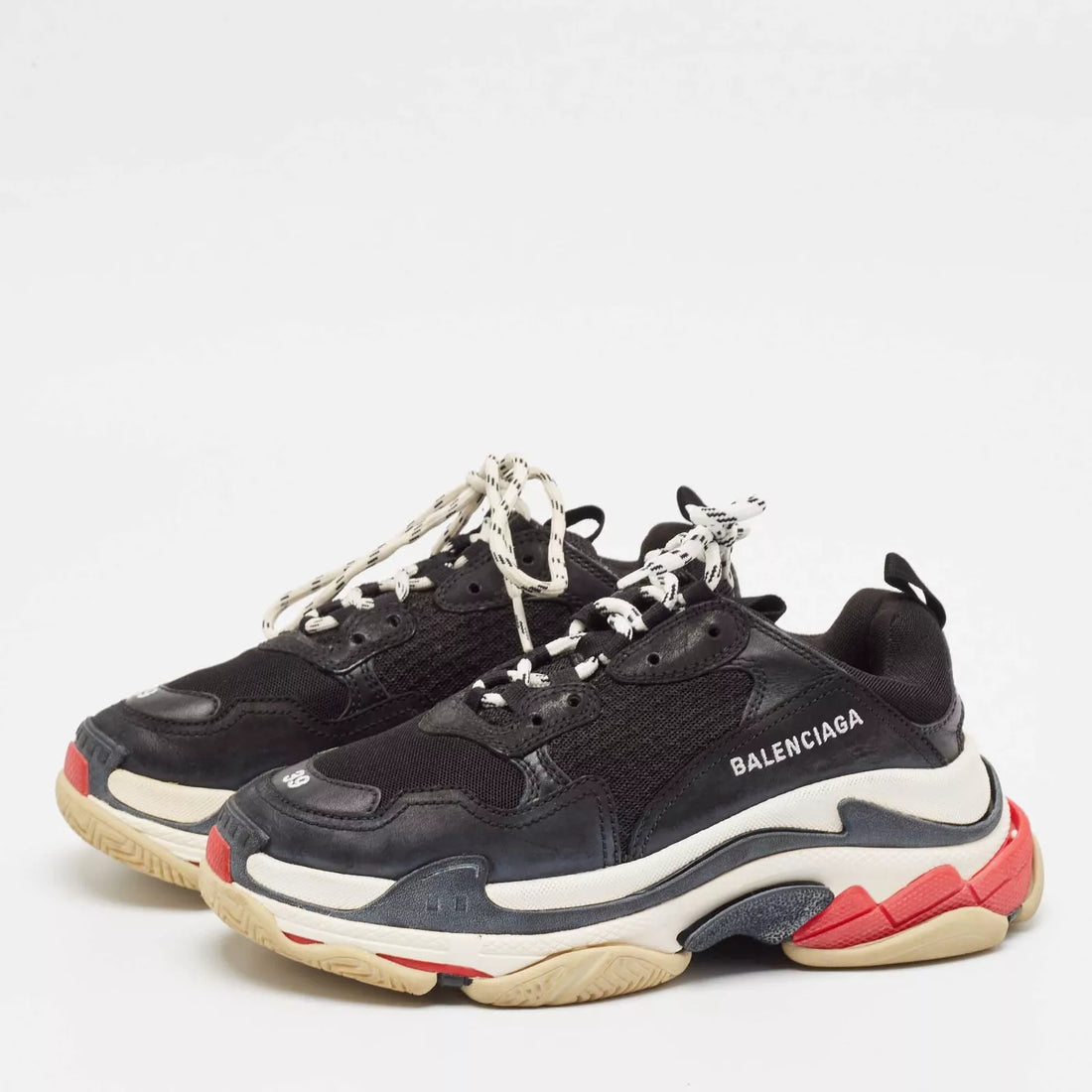 BALANCIAGA Black Leather and Mesh Triple S Sneakers