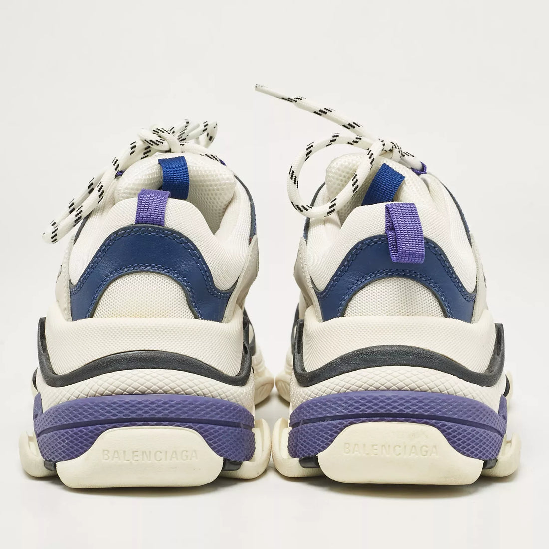 BALANCIAGA White/Blue Mesh and Leather Triple S Sneakers