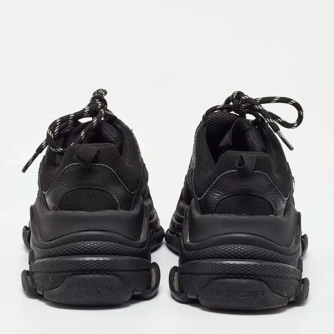 BALANCIAGA Black Leather and Mesh Triple S Sneakers