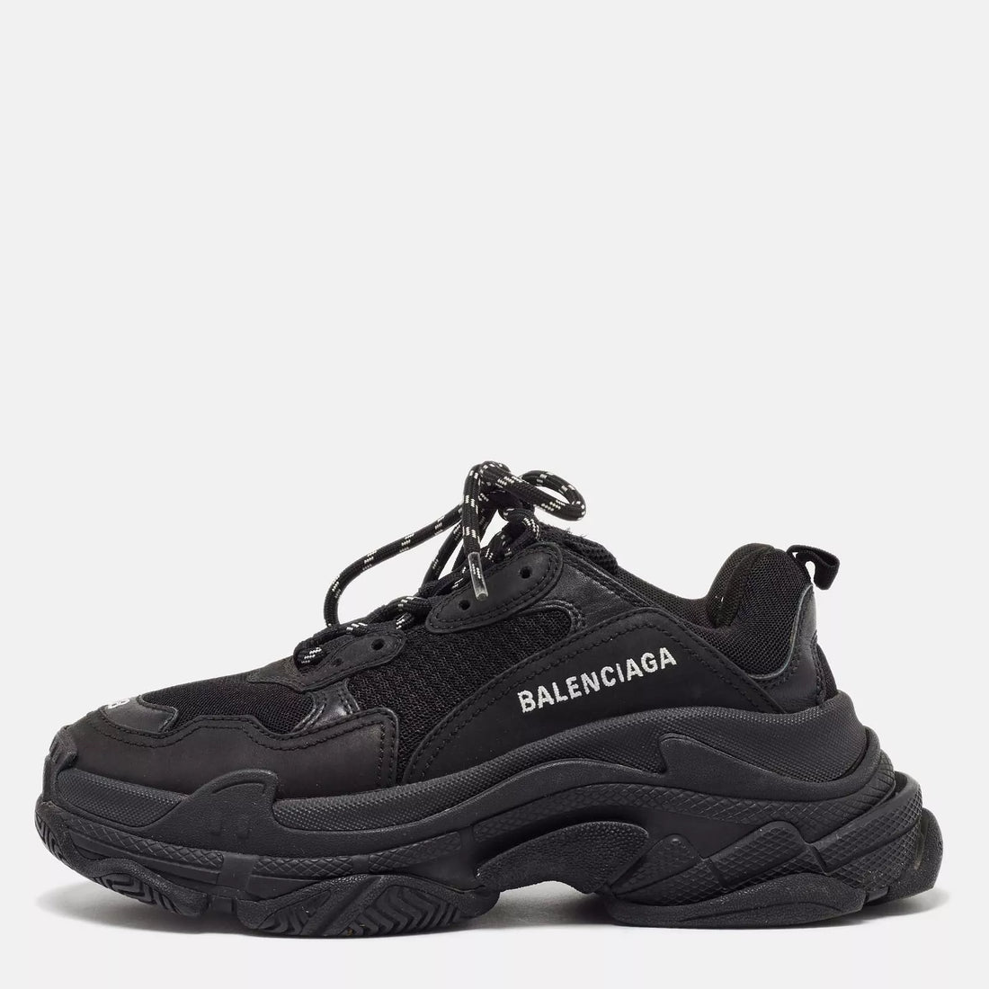 BALANCIAGA Black Leather and Mesh Triple S Sneakers