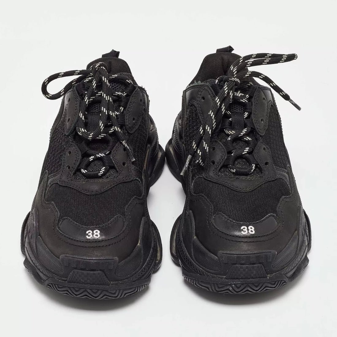 BALANCIAGA Black Leather and Mesh Triple S Sneakers