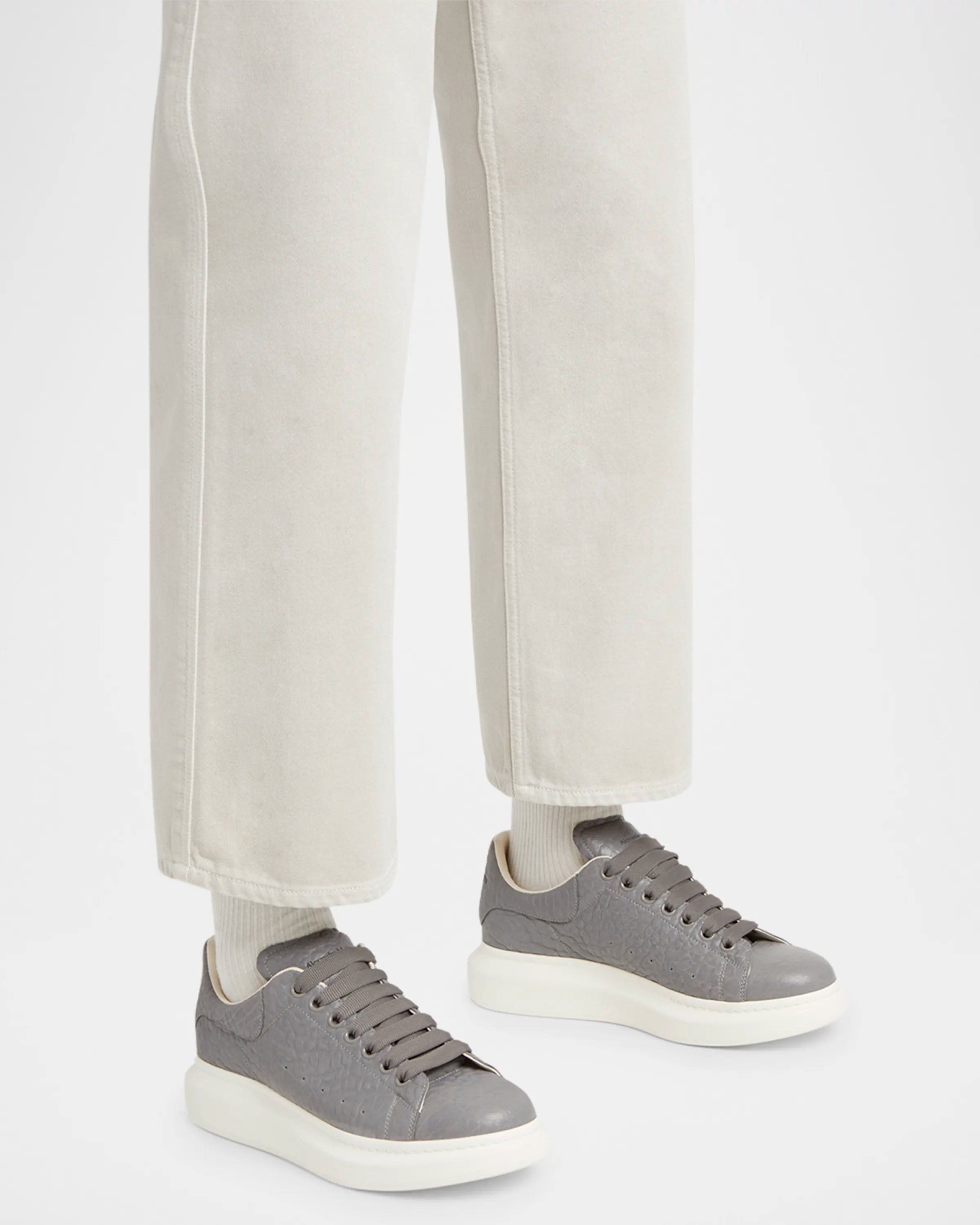 McQueen Men's Grainy Leather Oversized Sneakers