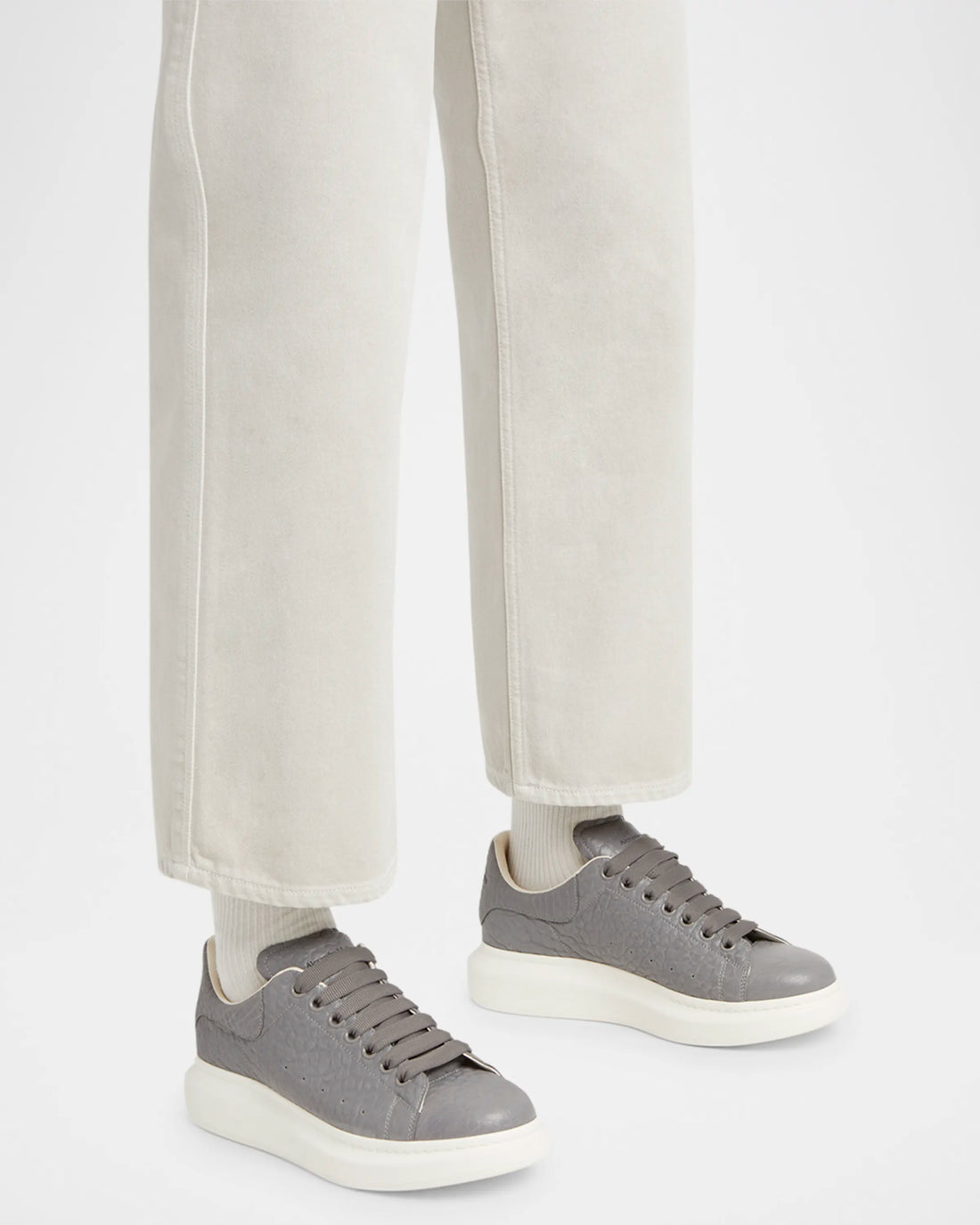 McQueen Men's Grainy Leather Oversized Sneakers